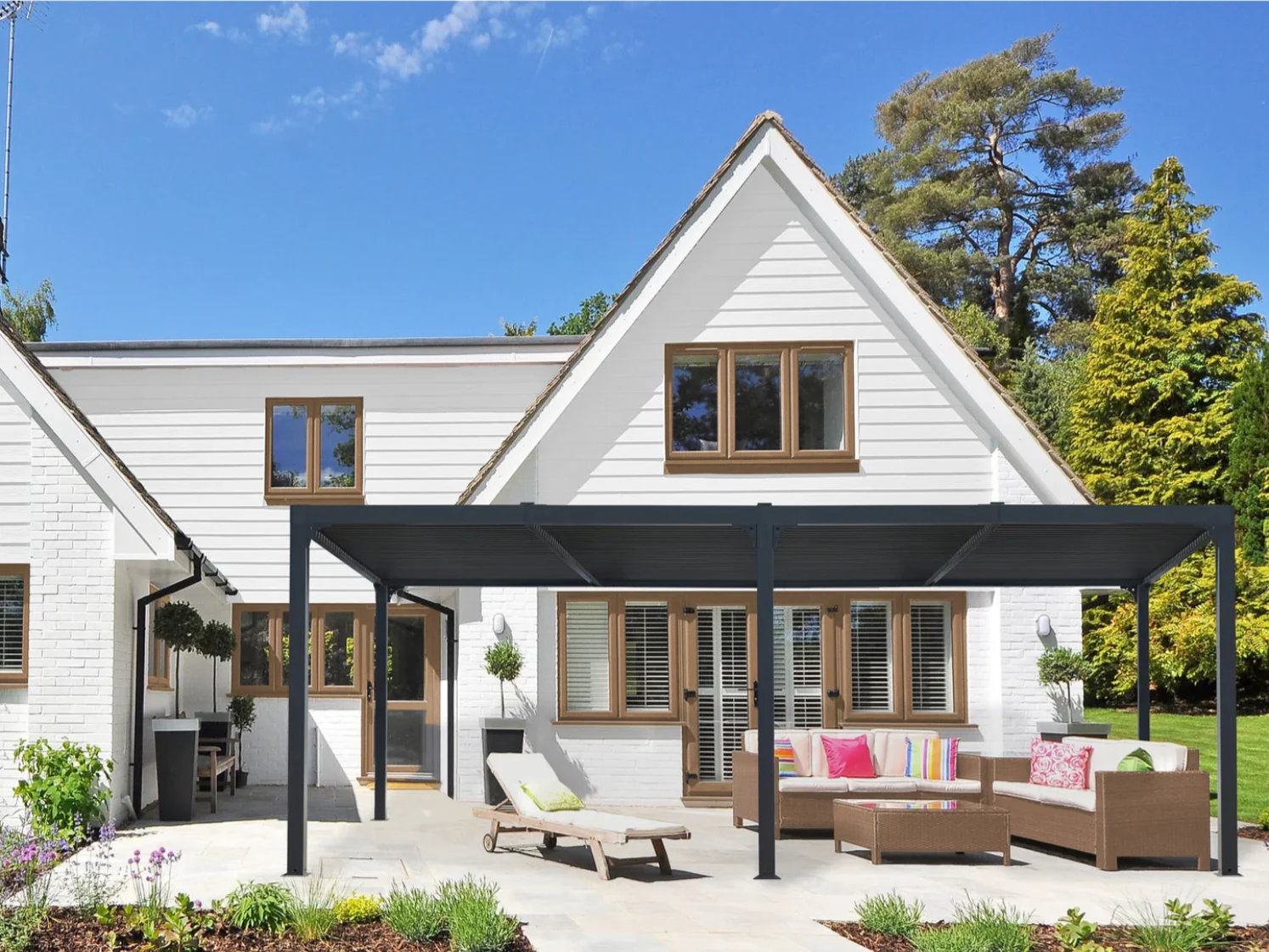 Paragon Outdoor Novara Gray/White Aluminum Pergola 10×12 with Louvered Canopy