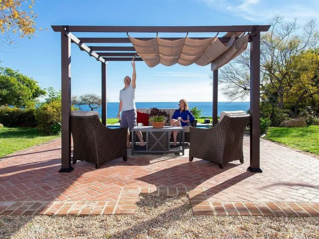 Paragon Outdoor Modena Aluminum Pergola Espresso Convertible Canopy Size: 12×12