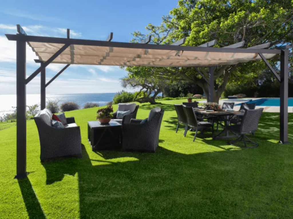 Paragon Outdoor Modena Aluminum Pergola Espresso Convertible Canopy Size: 12×12